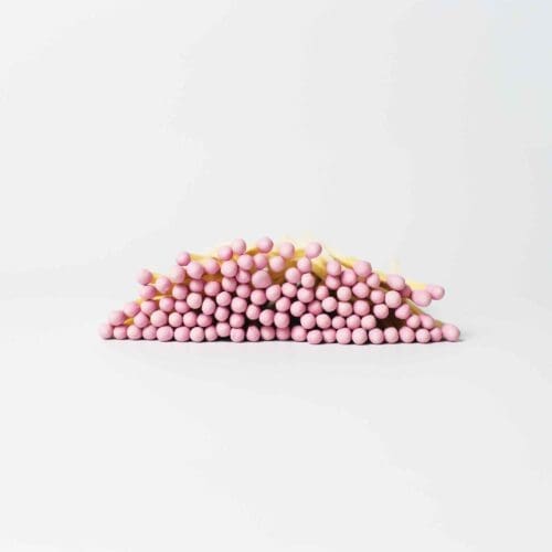 Elegant light pink head wooden matches in a glass jar, stylish 4.8 cm match set for candles and fireplace, minimalist light pink matches as a decorative gift
